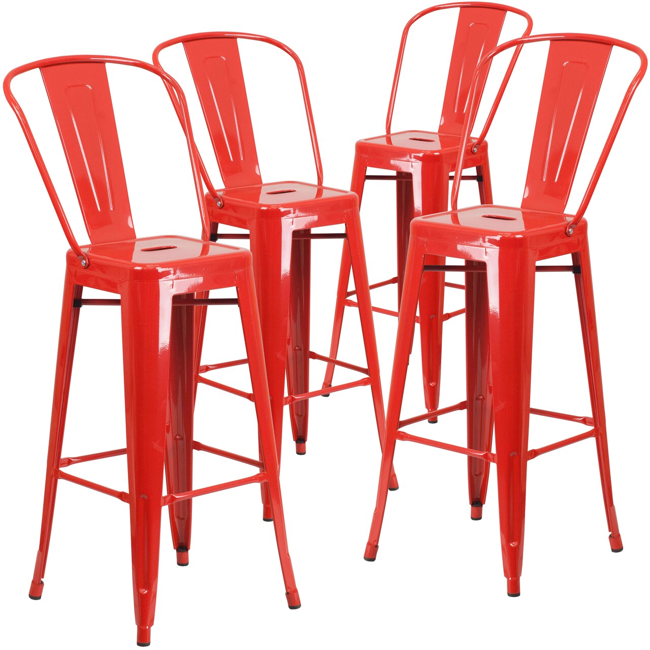 Emma and Oliver Commercial Grade 4 Pack 30" High Metal Indoor-Outdoor Barstool with Back